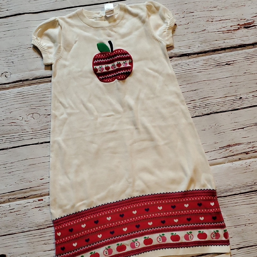 🆕️Gymboree Girla Cream Dress with Red Apple Design 🍎